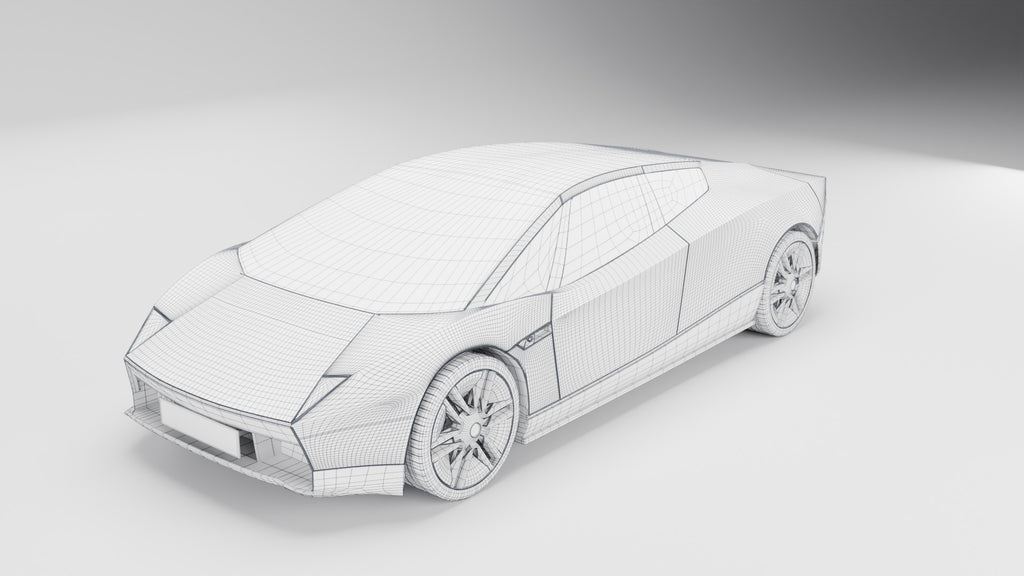 Tesla Roadster 2026 3D model – wireframe showing the polygon topology
